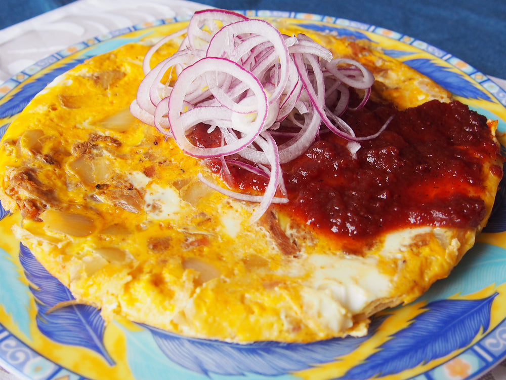Spanish omelet with pulled pork